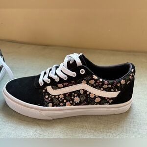 Vans Black Floral Old Skool Sneaker with White Stripe